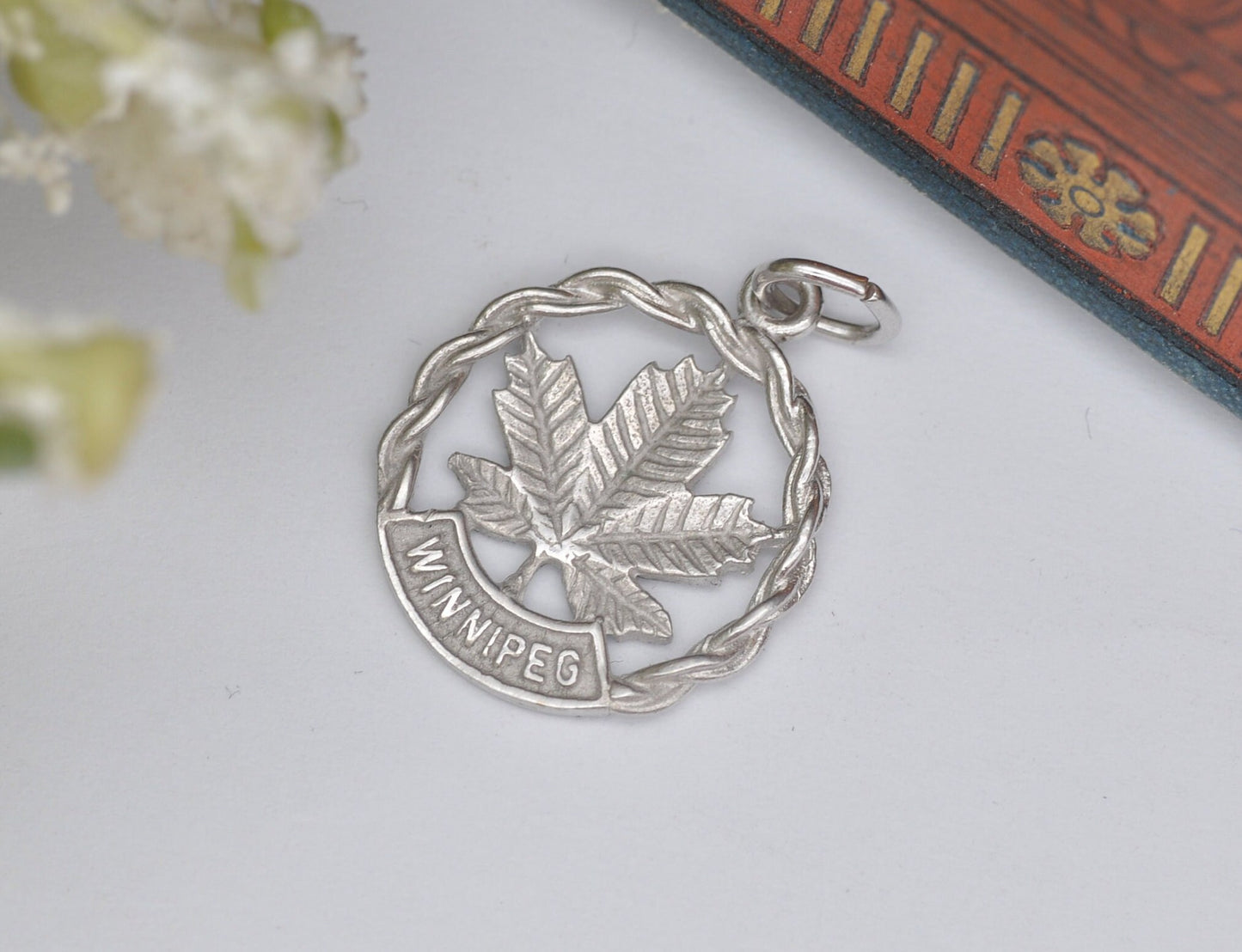Vintage Sterling Silver Winnipeg Canada Maple Leaf Charm - Travel Souvenir Pendant