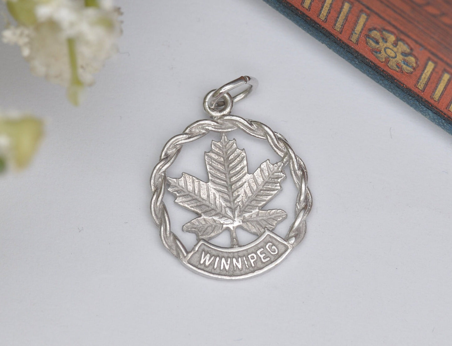 Vintage Sterling Silver Winnipeg Canada Maple Leaf Charm - Travel Souvenir Pendant