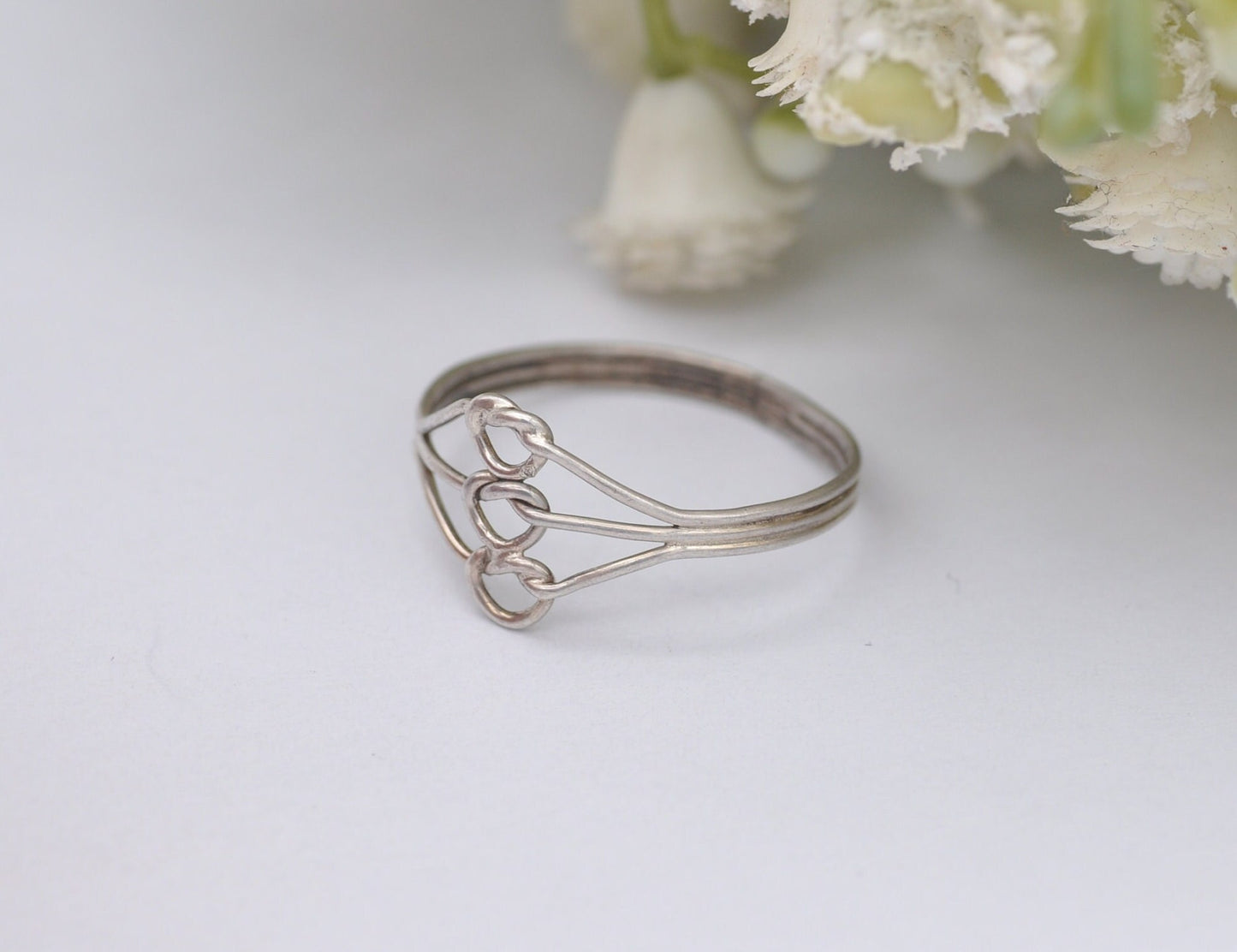 Vintage Sterling Silver Wire Ring - Knotted Silver Wirework / Three Circles / Minimalist Statement / 925 / UK Size - P 1/2 / US Size - 7 3/4
