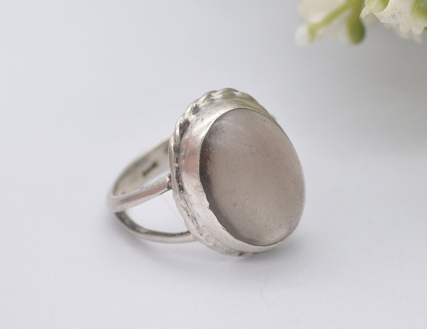 Vintage Sterling Silver and Domed Glass Ring - Chunky Cocktail / Quirky Ring / Clear Oval Stone / Unisex / UK Size - Q / US Size - 8