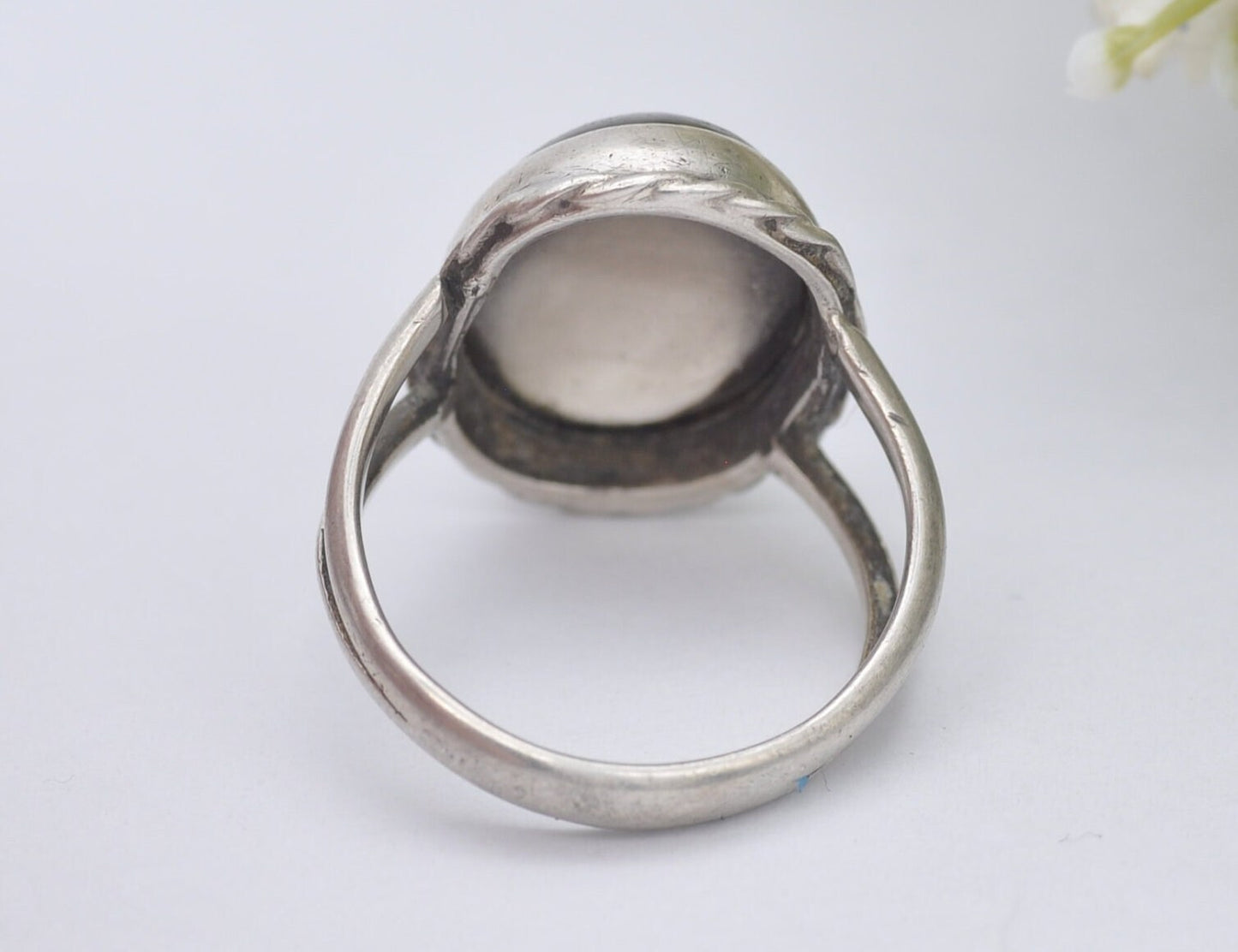 Vintage Sterling Silver and Domed Glass Ring - Chunky Cocktail / Quirky Ring / Clear Oval Stone / Unisex / UK Size - Q / US Size - 8