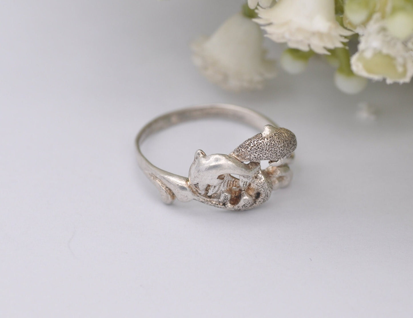 Sterling Silver Dolphin Ring - Leaping Dolphins / Sea Animal / Nature Lover / Openwork / Boho / Animal Gift / UK Size - N / US Size - 6 3/4