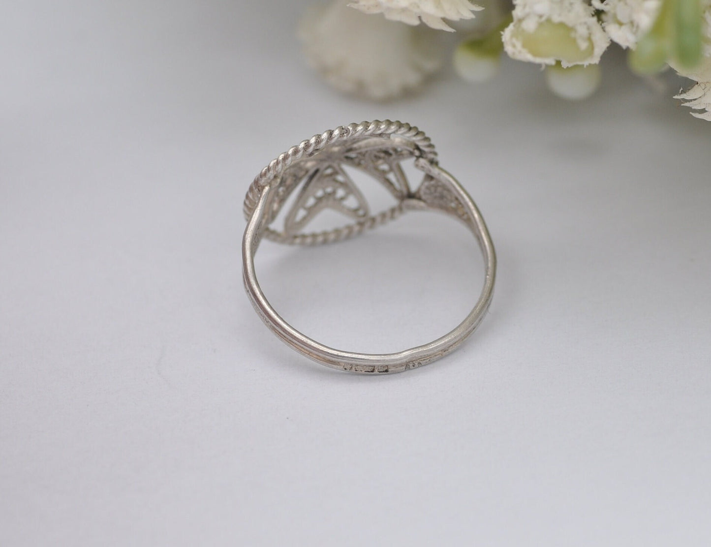 Vintage Maltese Silver Filigree Ring - 917 Malta Silver / 1960s 1970s / Open Work Maltese Cross / Small Ring / UK Size - J 1/2 / US Size - 5