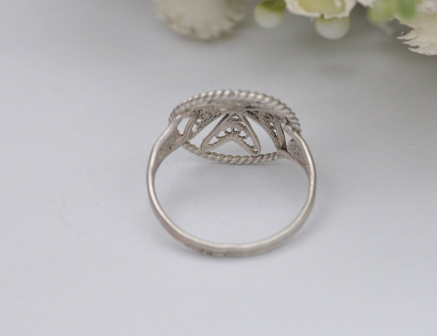Vintage Maltese Silver Filigree Ring - 917 Malta Silver / 1960s 1970s / Open Work Maltese Cross / Small Ring / UK Size - J 1/2 / US Size - 5