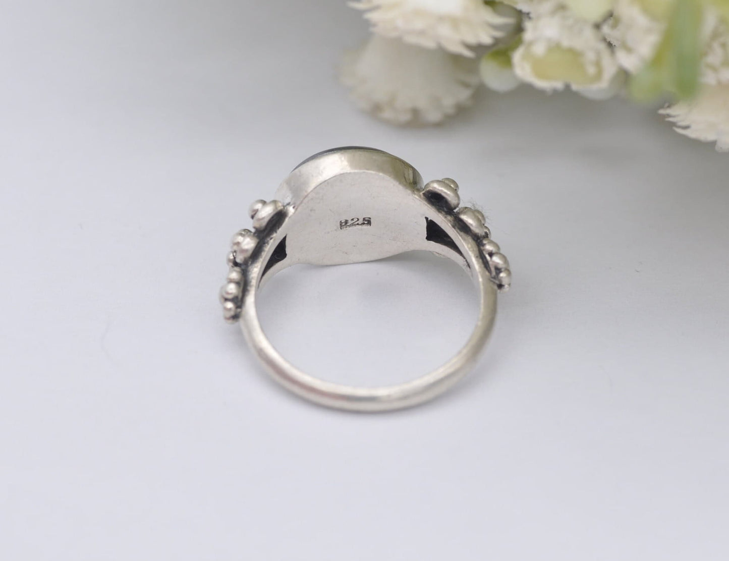 Vintage Sterling Silver and Hematite Ring - Cabochon Gemstone / Everyday Statement Ring / Gift for Her / UK Size - K 1/2 / US Size - 5 1/2