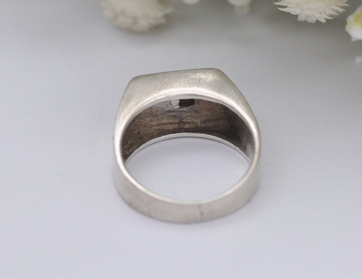 Silver & Onyx Signet Ring with Clear Stone - Vintage 925 Sterling / Statement Signet / Chunky Men's Ring / UK Size - P 1/2 / US Size - 7 3/4