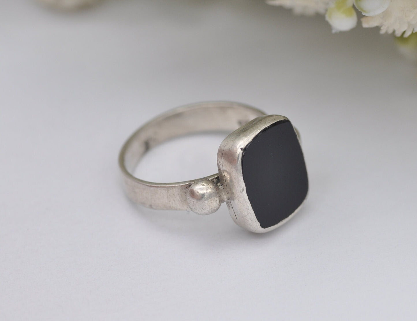 Vintage Sterling Silver and Onyx Statement Ring - 1980 / Chunky Cocktail / 925 / Black Square Stone / Unisex / UK Size - N / US Size - 6 1/2