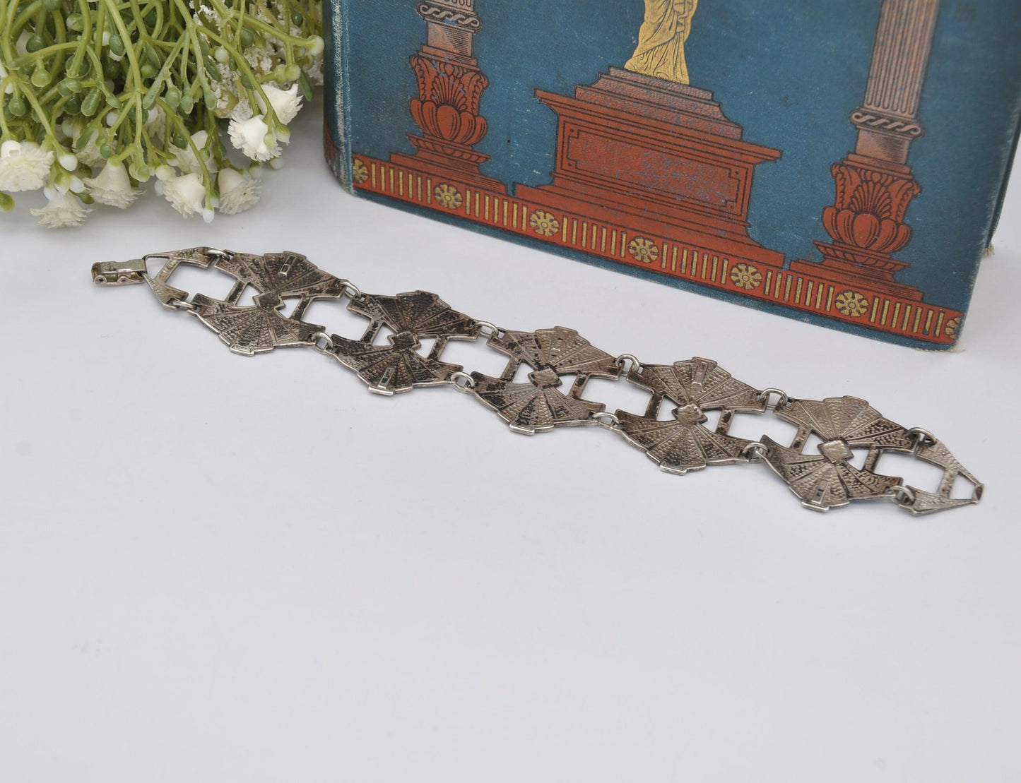 Vintage Pat Cheney Sterling Silver Enamel Panel Link Bracelet
