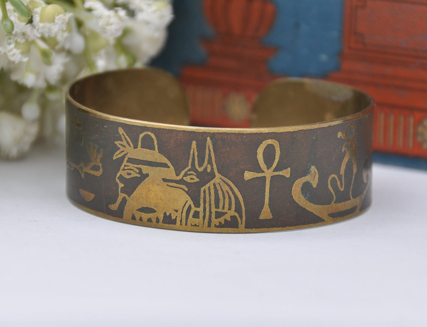 Vintage Egyptian Revival Brass Cuff Bangle