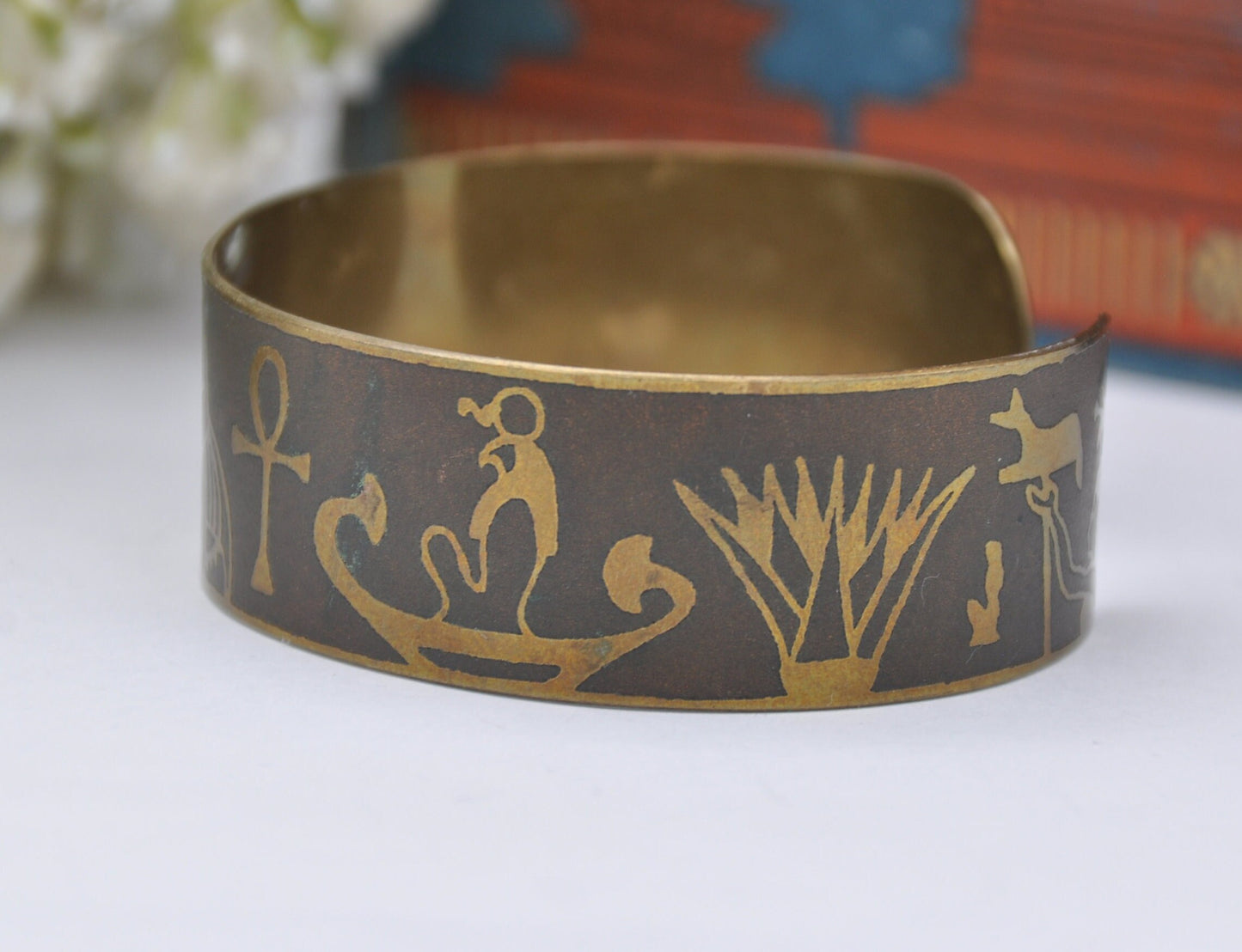 Vintage Egyptian Revival Brass Cuff Bangle