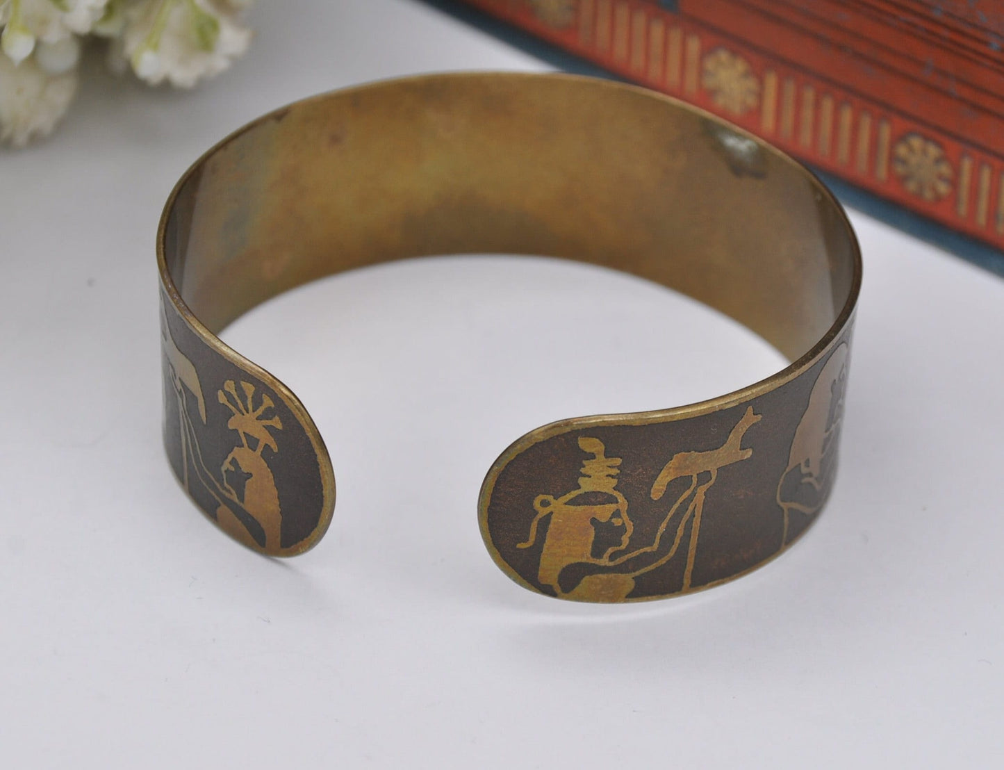 Vintage Egyptian Revival Brass Cuff Bangle