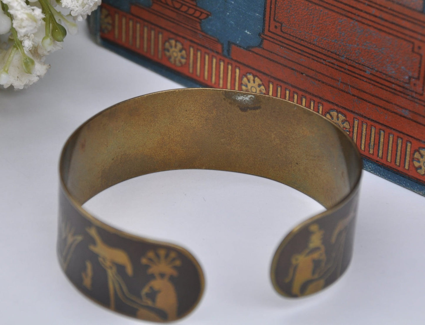 Vintage Egyptian Revival Brass Cuff Bangle