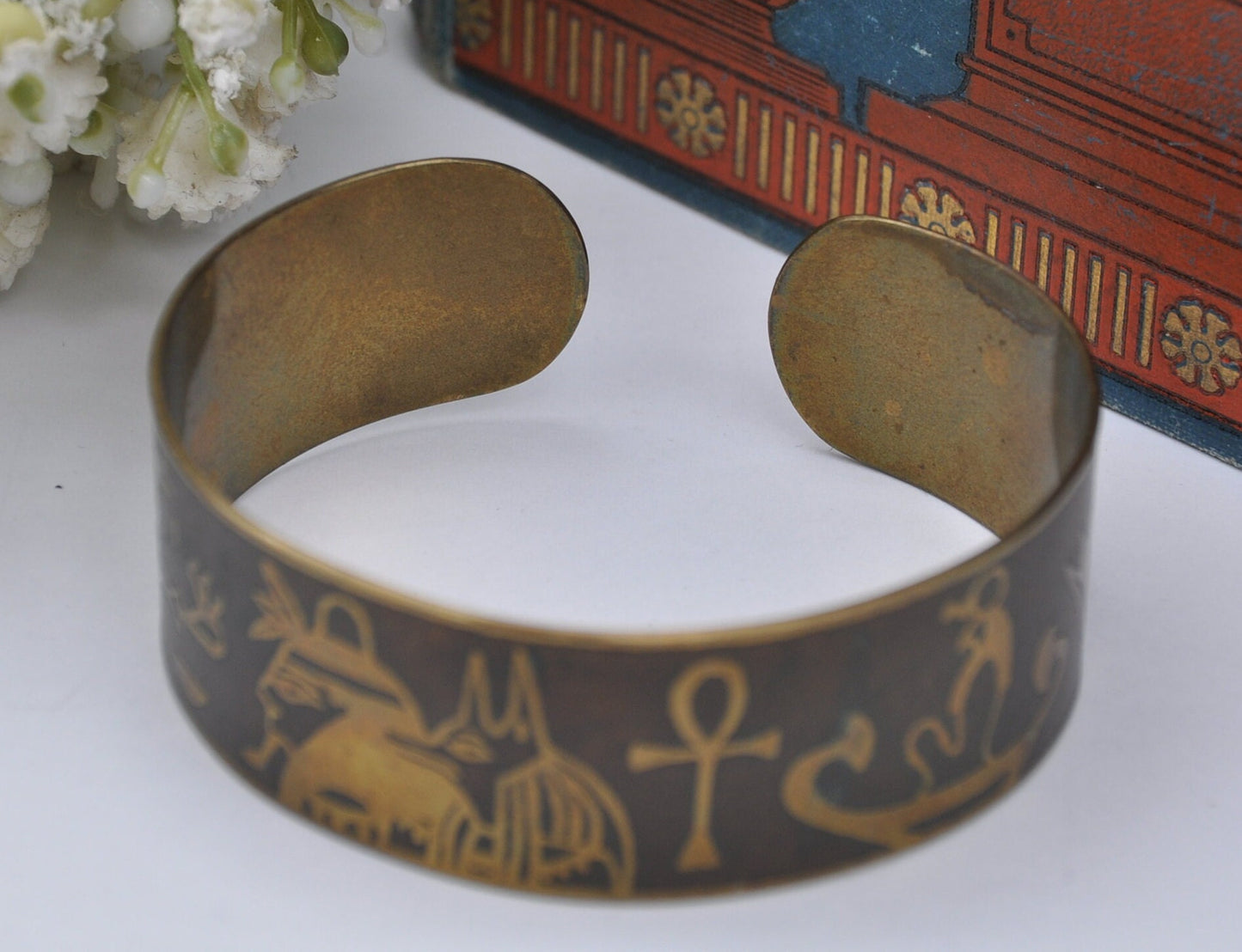 Vintage Egyptian Revival Brass Cuff Bangle