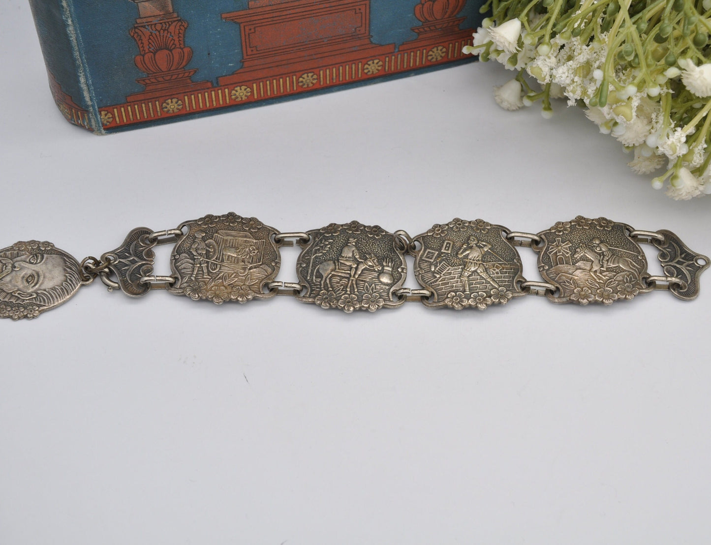 Vintage Cervantes Don Quixote Silver Tone Panel Bracelet