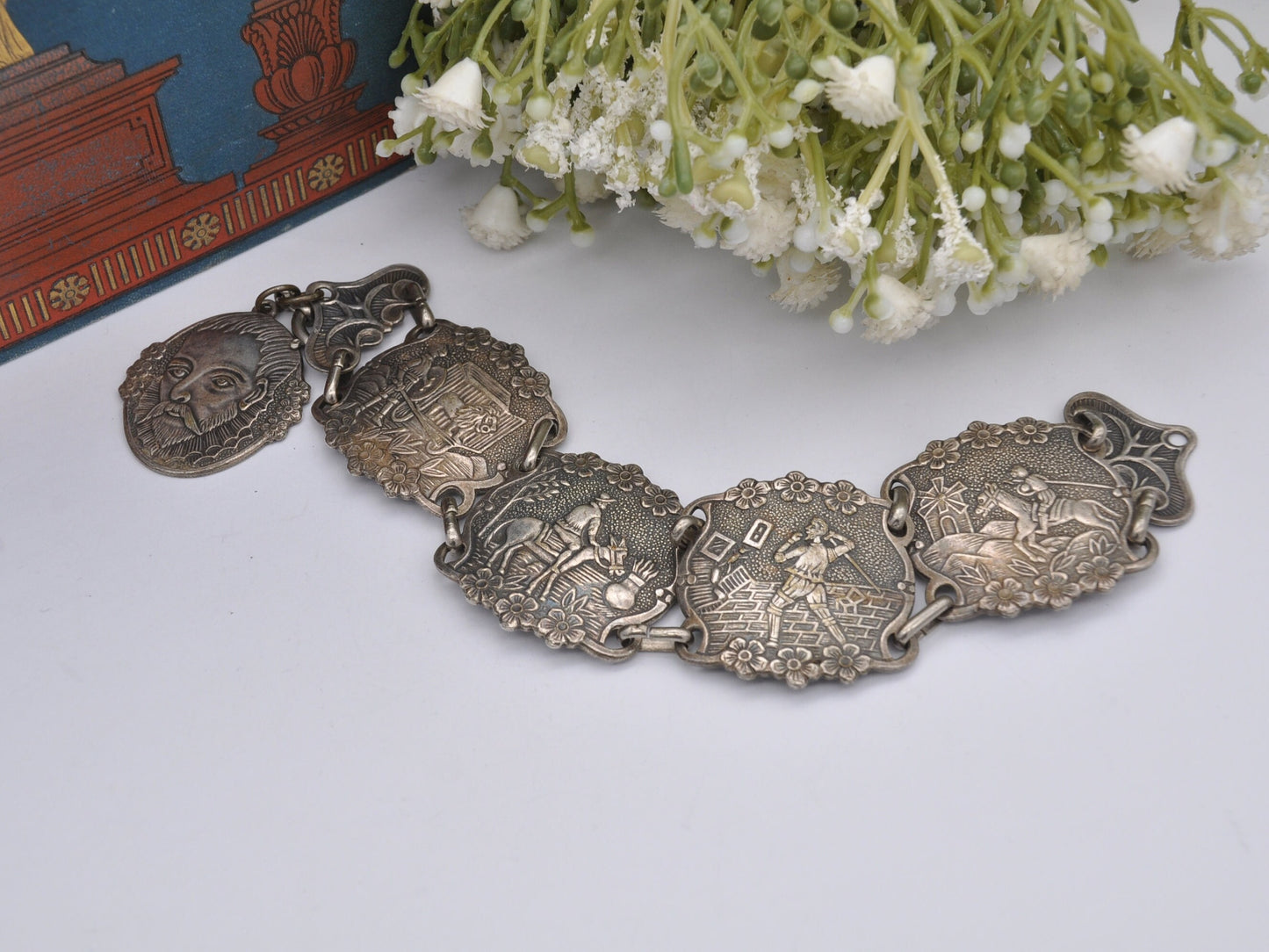 Vintage Cervantes Don Quixote Silver Tone Panel Bracelet