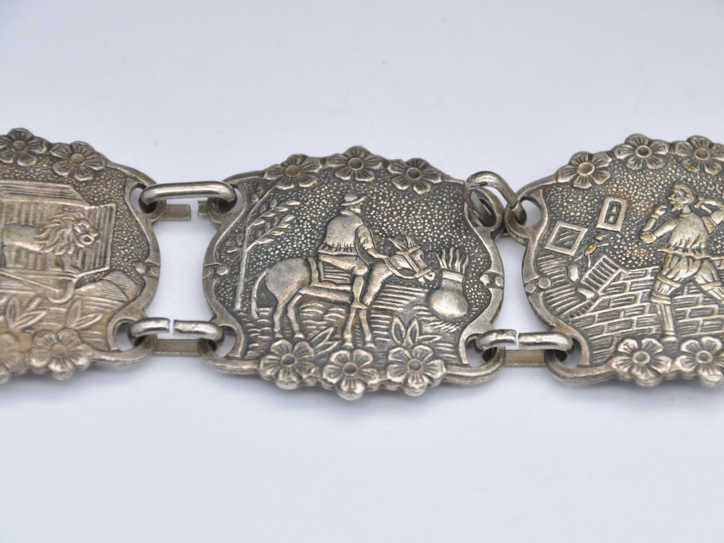 Vintage Cervantes Don Quixote Silver Tone Panel Bracelet