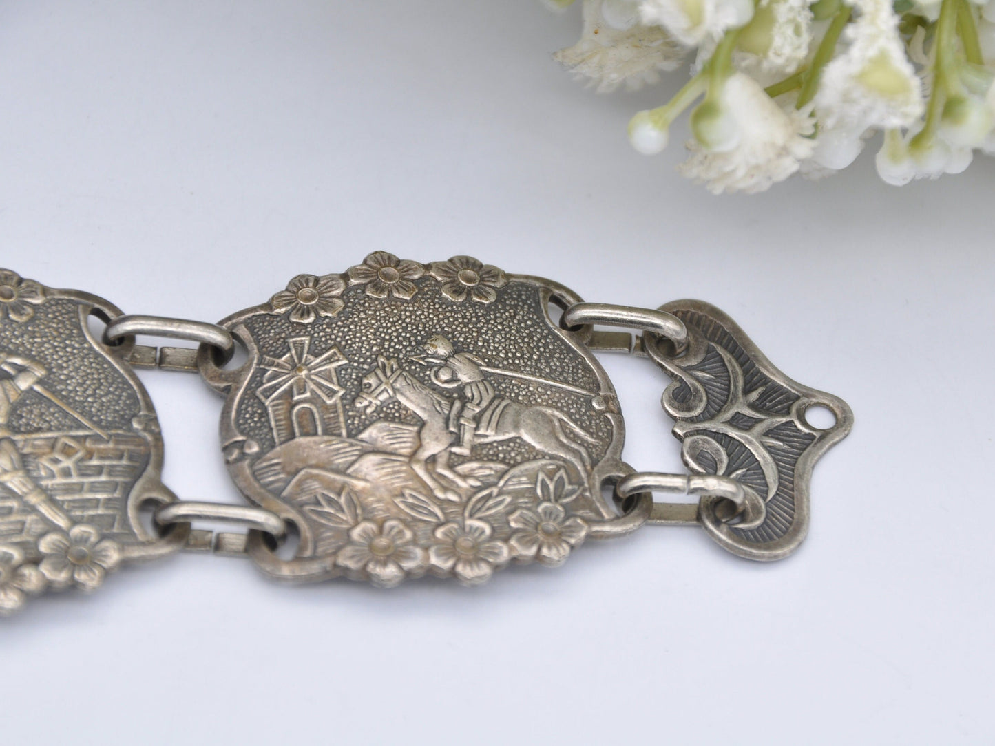 Vintage Cervantes Don Quixote Silver Tone Panel Bracelet
