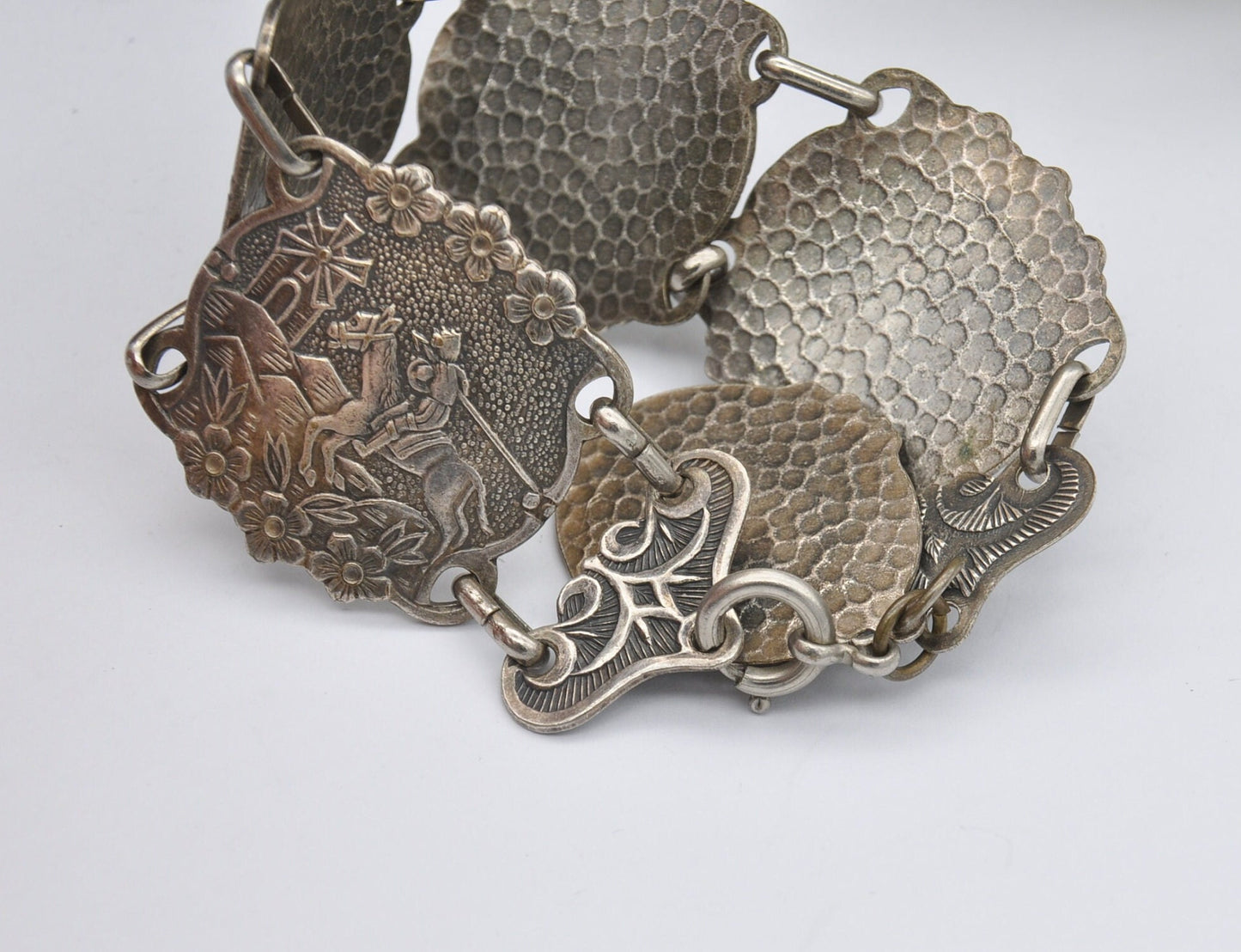 Vintage Cervantes Don Quixote Silver Tone Panel Bracelet