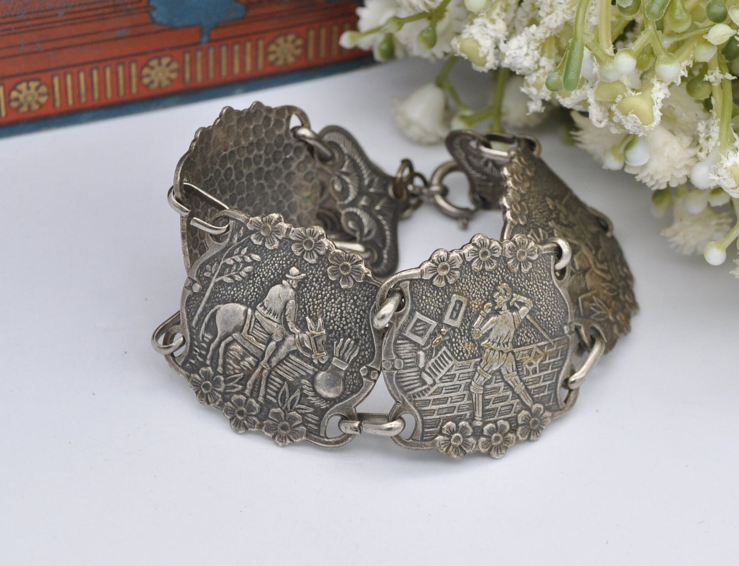 Vintage Cervantes Don Quixote Silver Tone Panel Bracelet