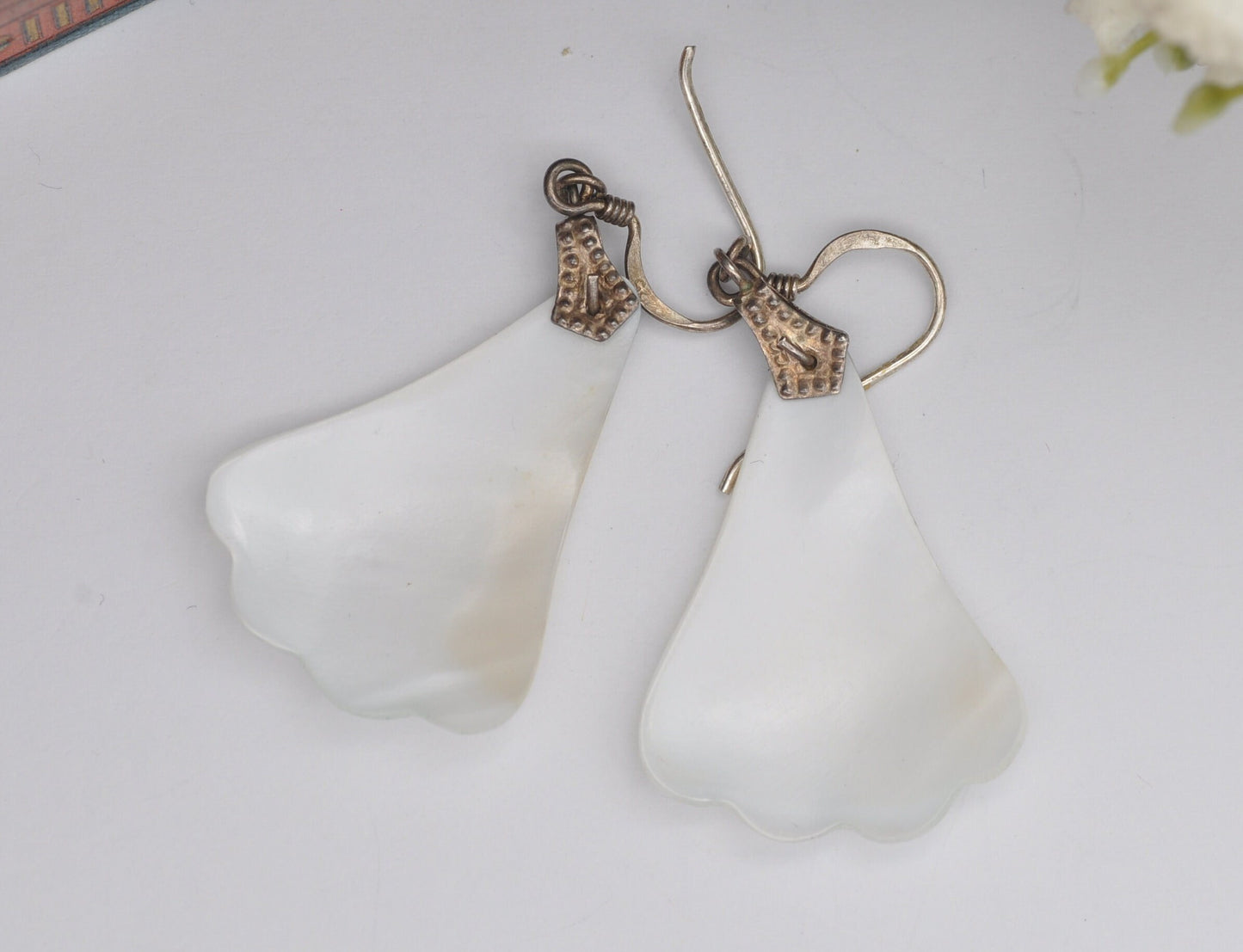 Vintage Sterling Silver Mother of Pearl Shell Earrings