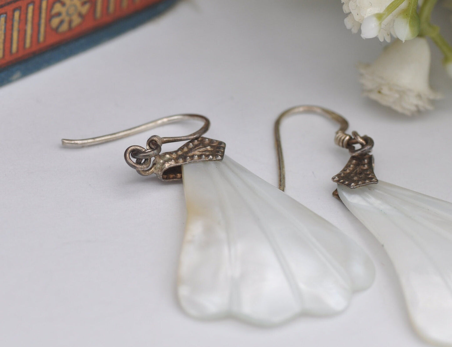 Vintage Sterling Silver Mother of Pearl Shell Earrings