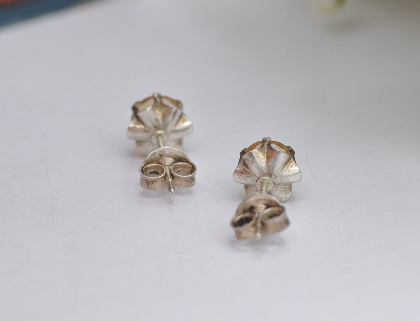 Vintage Sterling Silver Citrine Stud Earrings