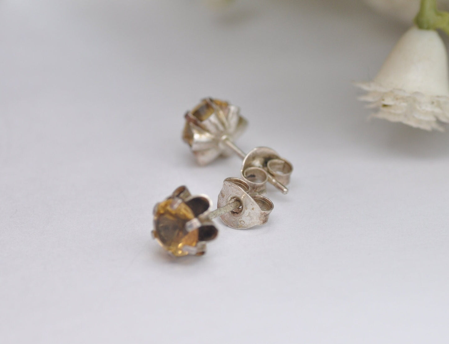 Vintage Sterling Silver Citrine Stud Earrings