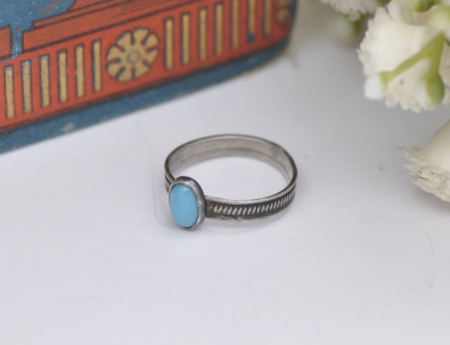 Vintage European Silver Midi Ring with Blue Stone