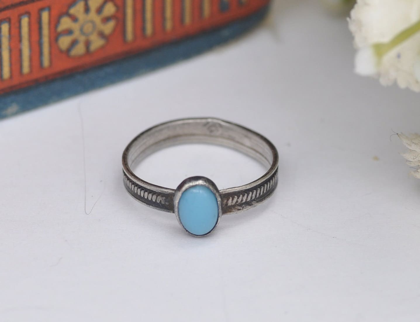 Vintage European Silver Midi Ring with Blue Stone