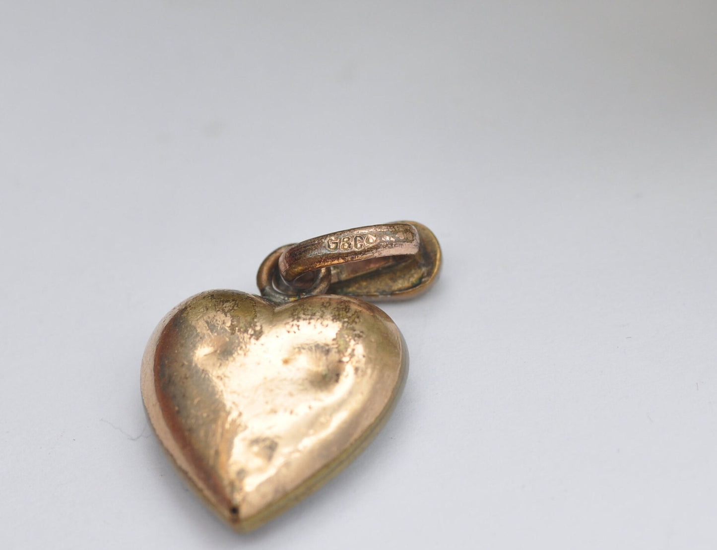 Antique Victorian Rolled Gold Heart Pendant with Faux Turquoise and Seed Pearls by G & Co