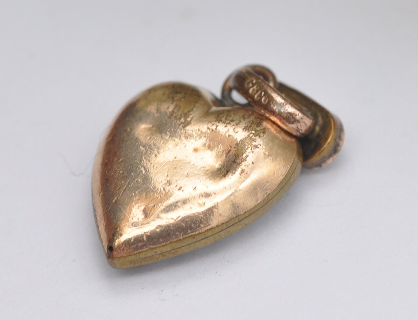Antique Victorian Rolled Gold Heart Pendant with Faux Turquoise and Seed Pearls by G & Co