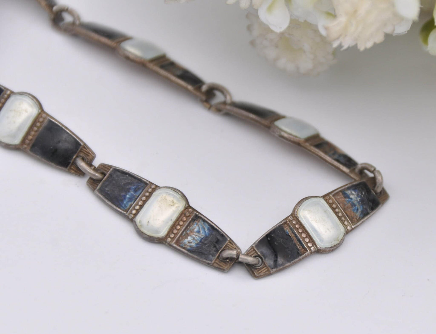 Vintage Aksel Holmsen Silver Enamel Panel Bracelet