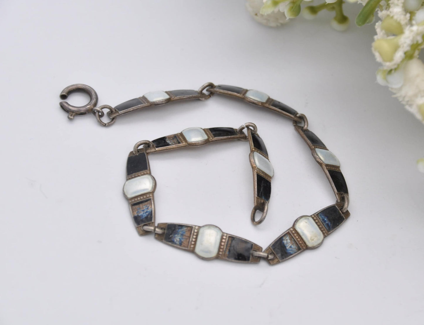 Vintage Aksel Holmsen Silver Enamel Panel Bracelet