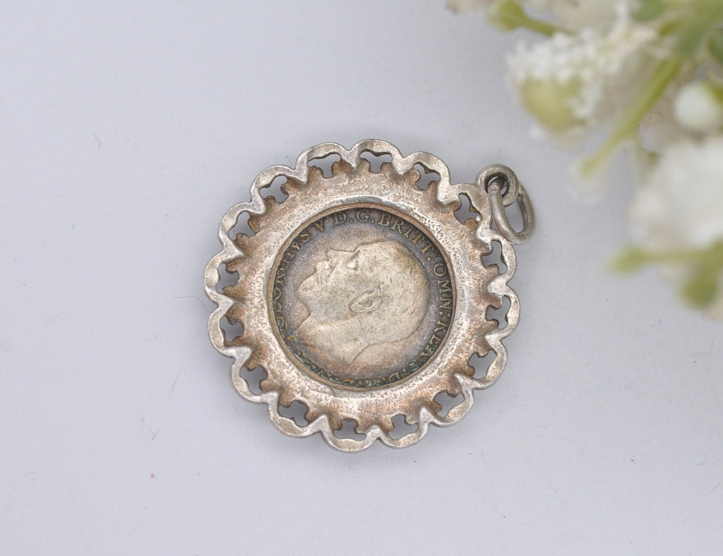 Vintage Silver George V Threepence 1934 Coin Charm - 3 Pence Pendant