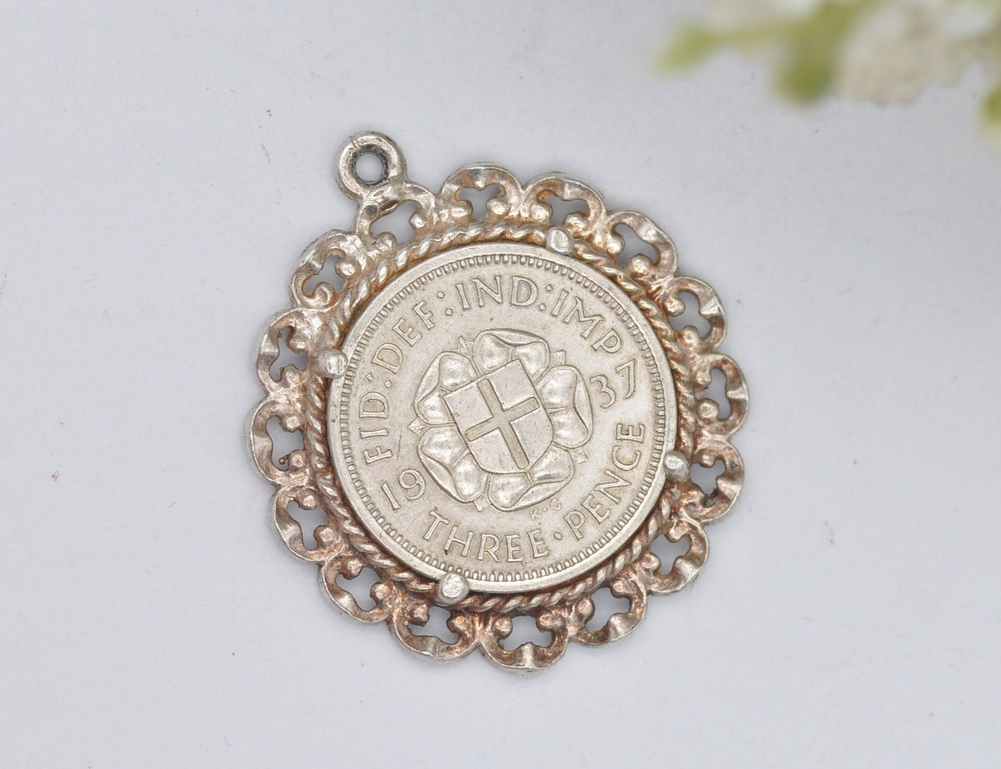 Vintage Silver George VI Threepence Coin Charm - 1937 3 Penny Pendant