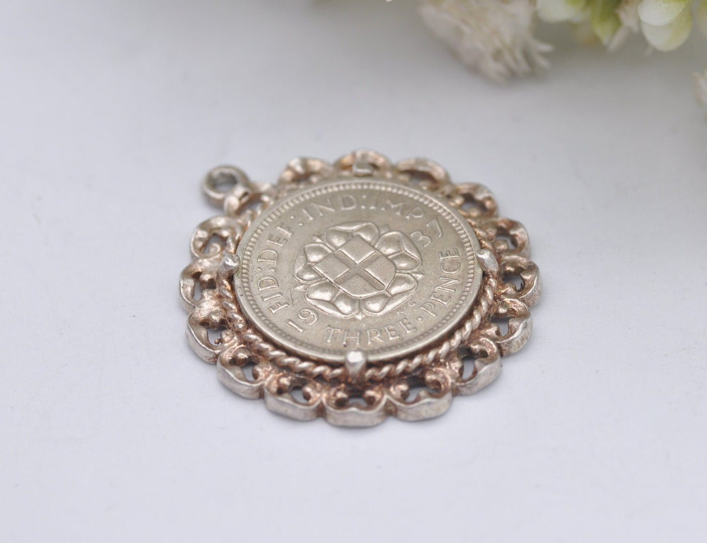 Vintage Silver George VI Threepence Coin Charm - 1937 3 Penny Pendant