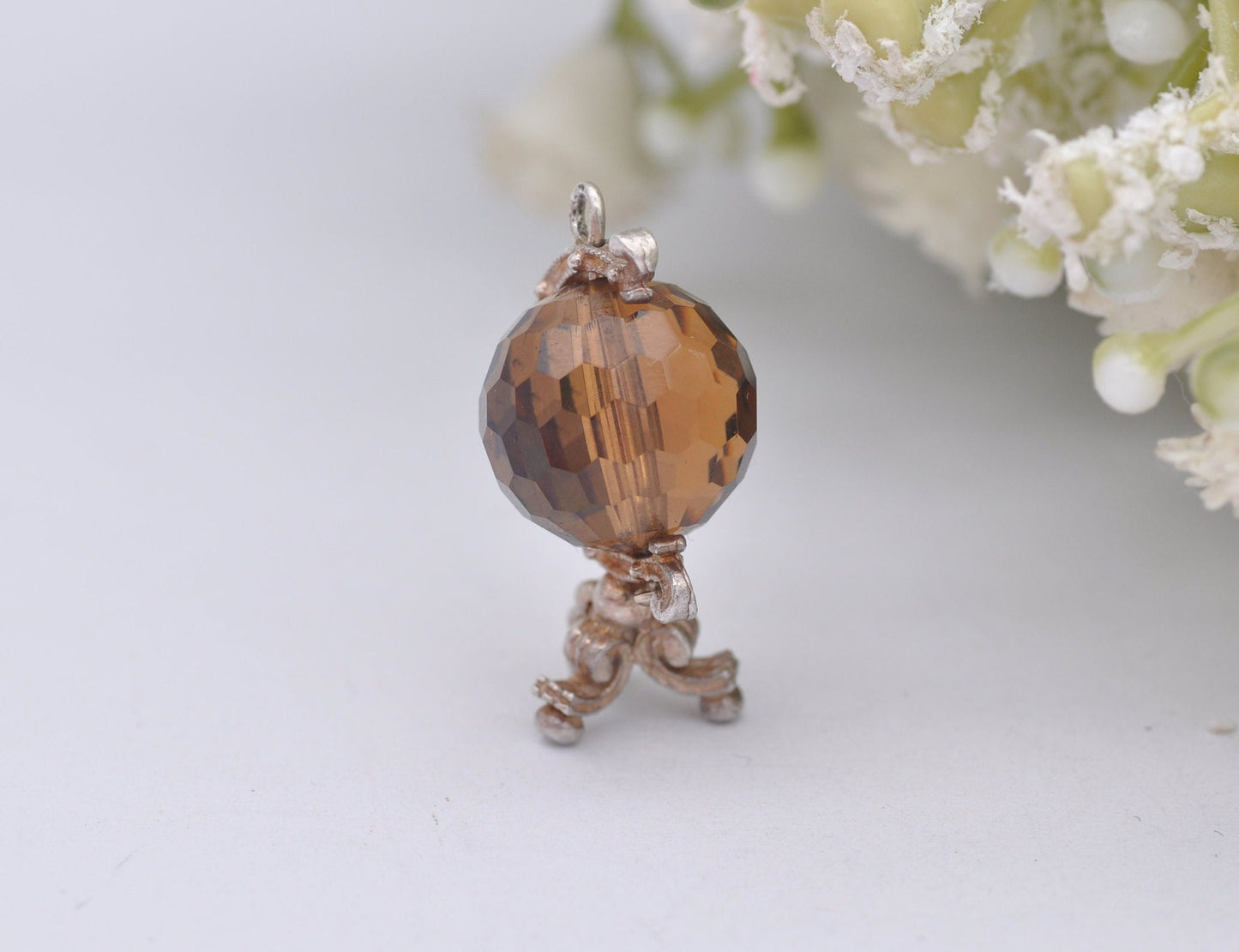 Vintage Sterling Silver Crystal Globe Charm - Spinning Pendant