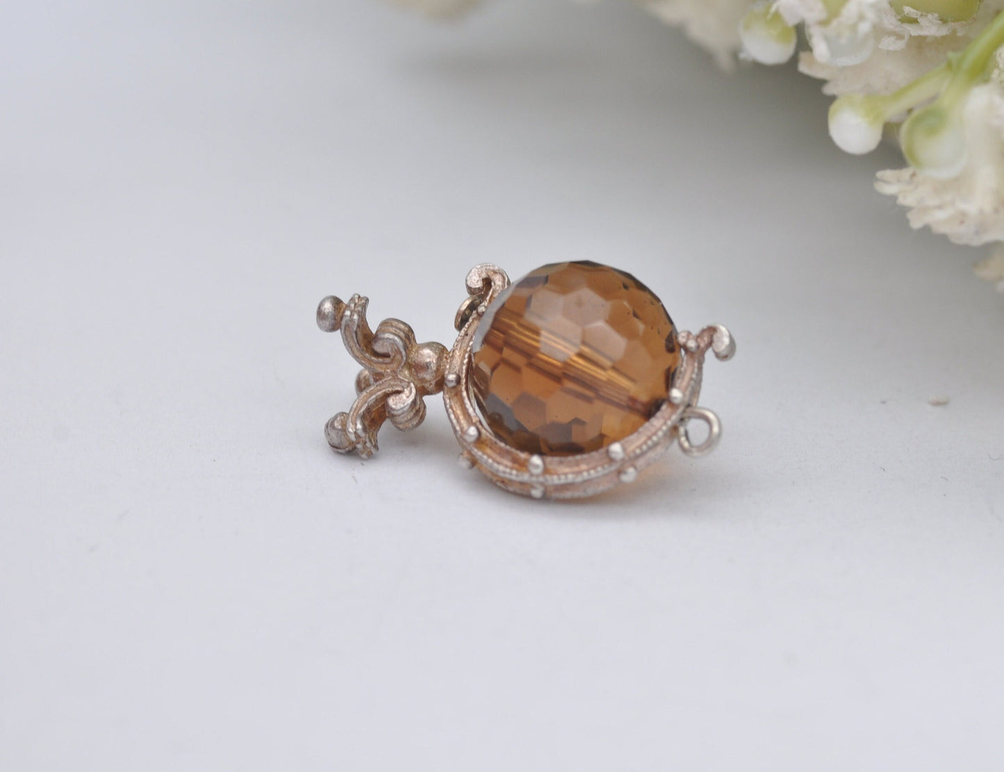 Vintage Sterling Silver Crystal Globe Charm - Spinning Pendant