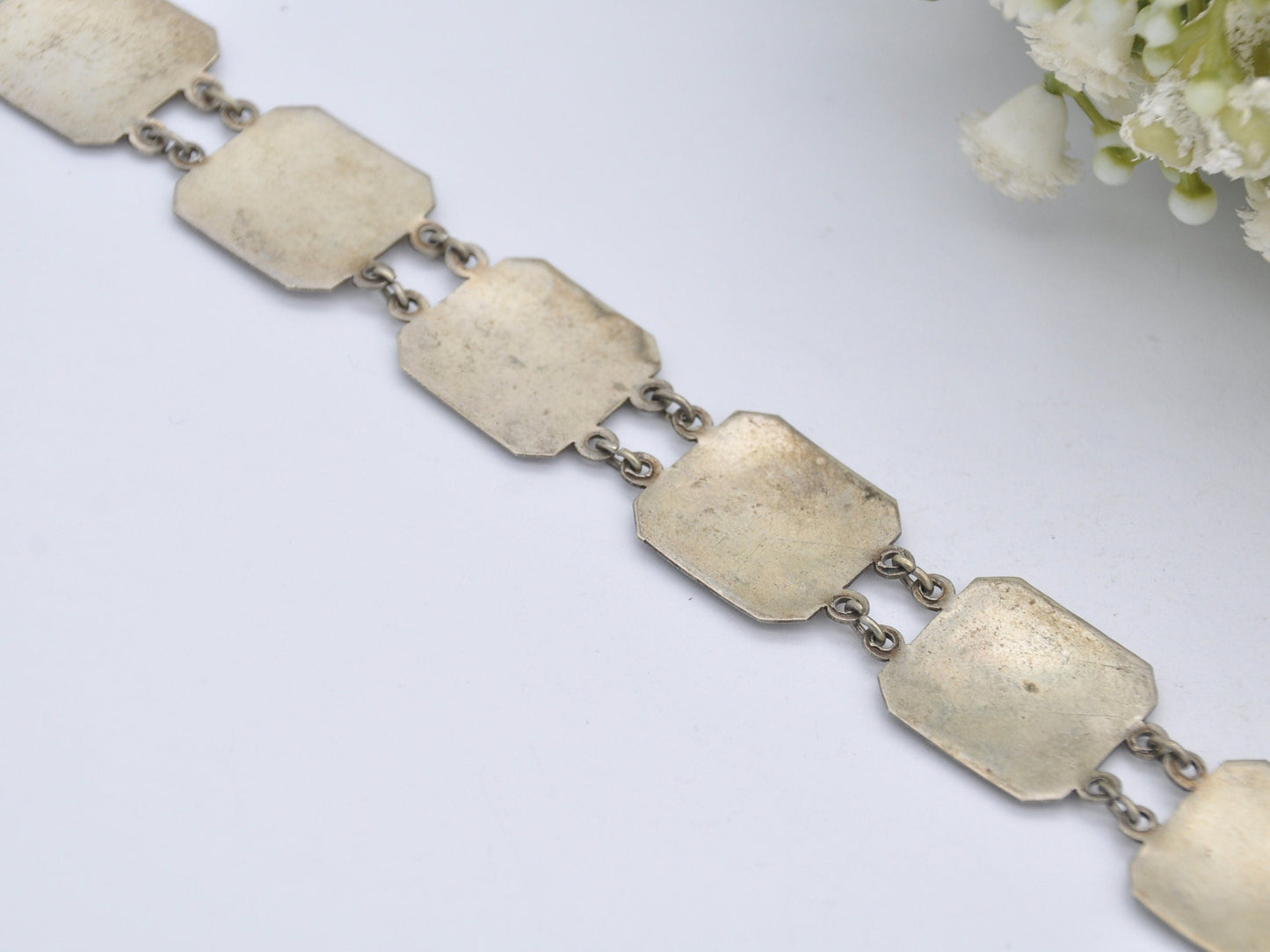 Vintage India Souvenir Panel Bracelet Silver Tone with Blue Enamel - Calcutta / Bombay / Agra
