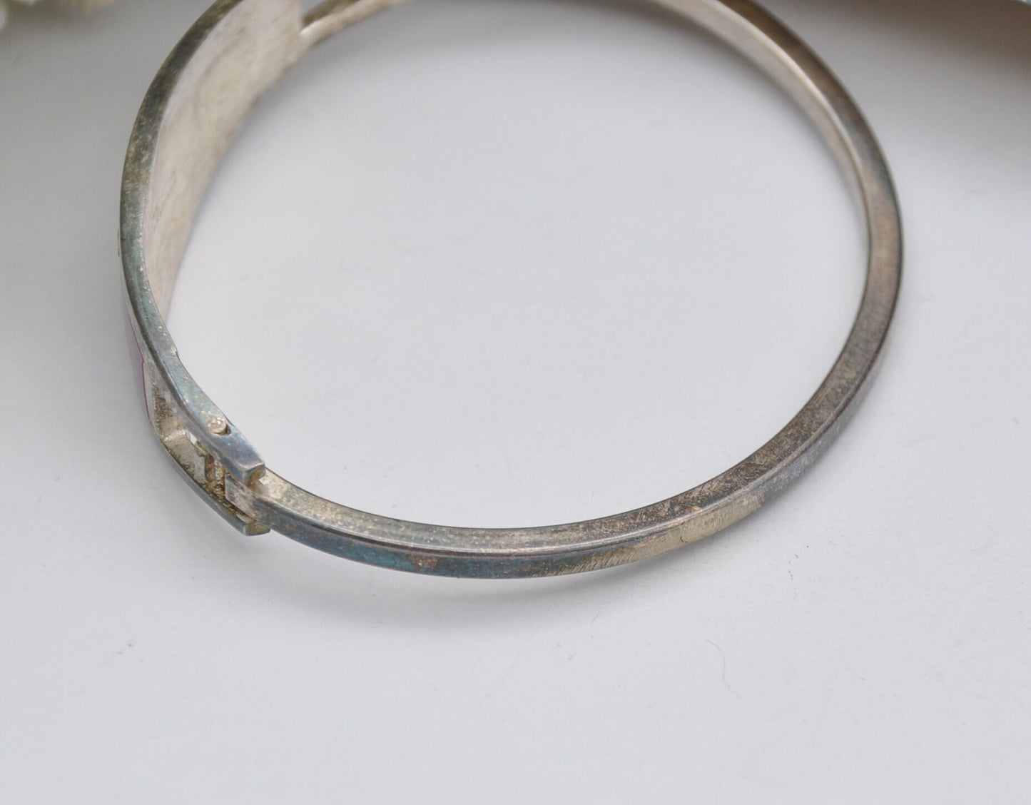 Vintage Mexico Sterling Silver Mother of Pearl Cuff Bracelet - Flower Bangle