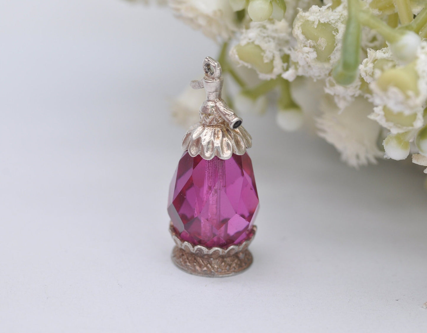Vintage CHIM Sterling Silver Purple Crystal Soda Syphon Charm - Glass Jug Pendant