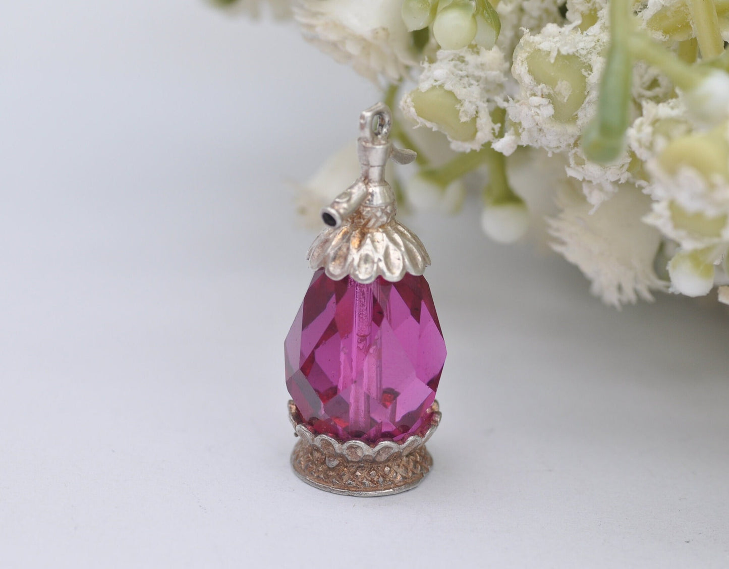Vintage CHIM Sterling Silver Purple Crystal Soda Syphon Charm - Glass Jug Pendant
