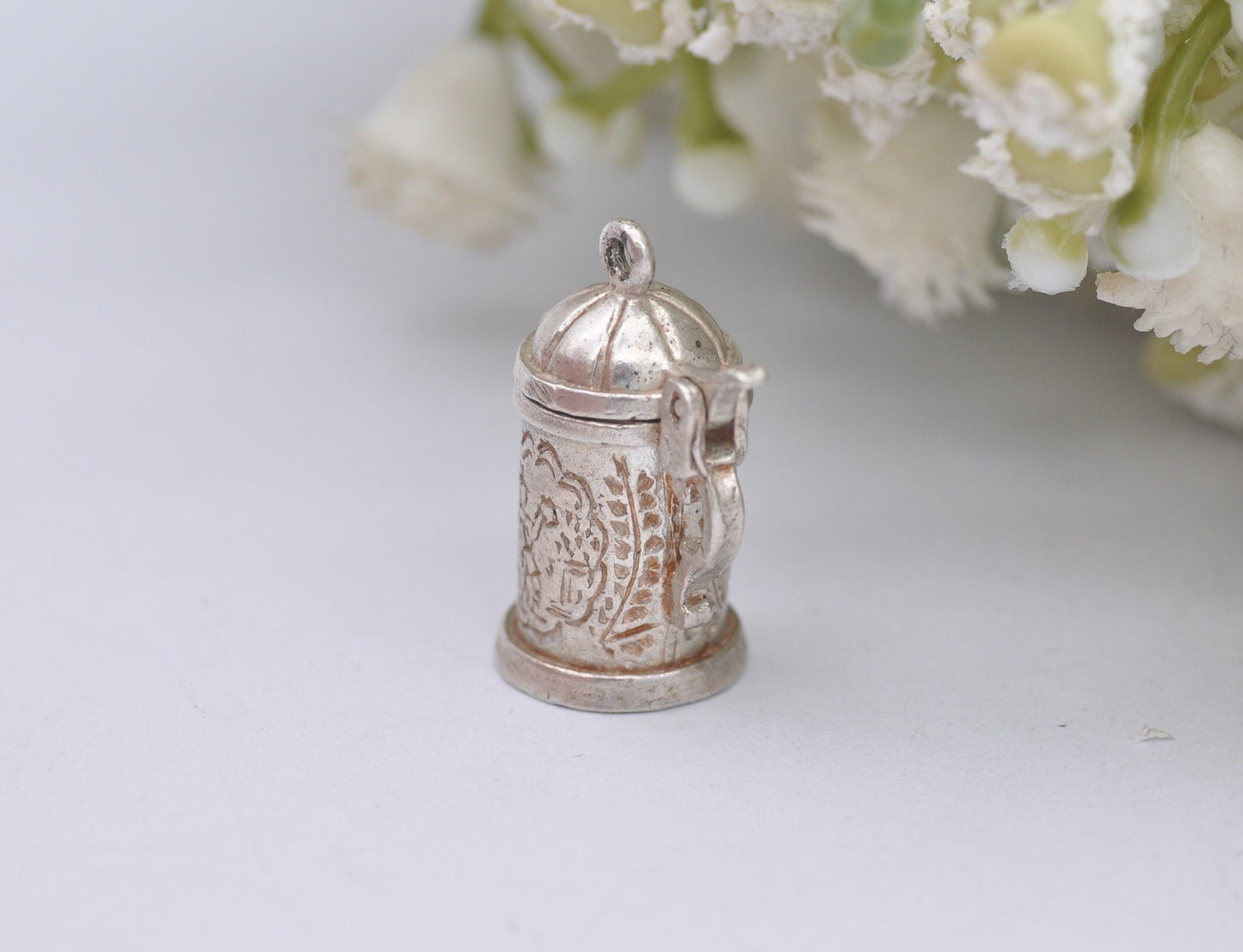 Vintage Sterling Silver Beer Stein Charm - Opening Tankard Pendant