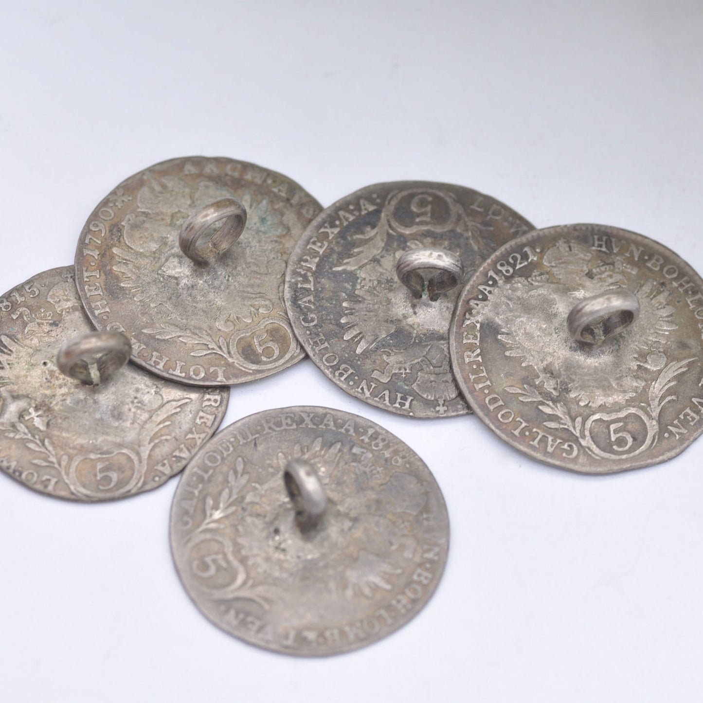 Antique Silver Coin Button Set