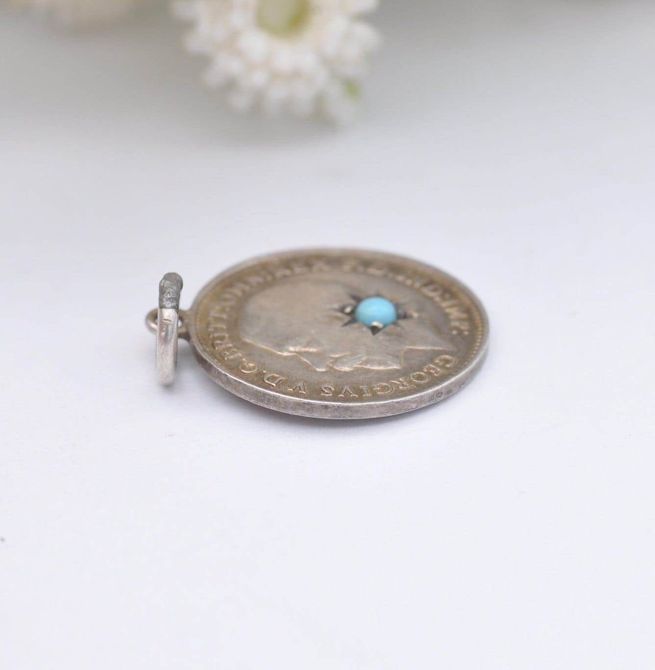 Antique Silver George V Three Pence 1914 Coin Charm Pendant