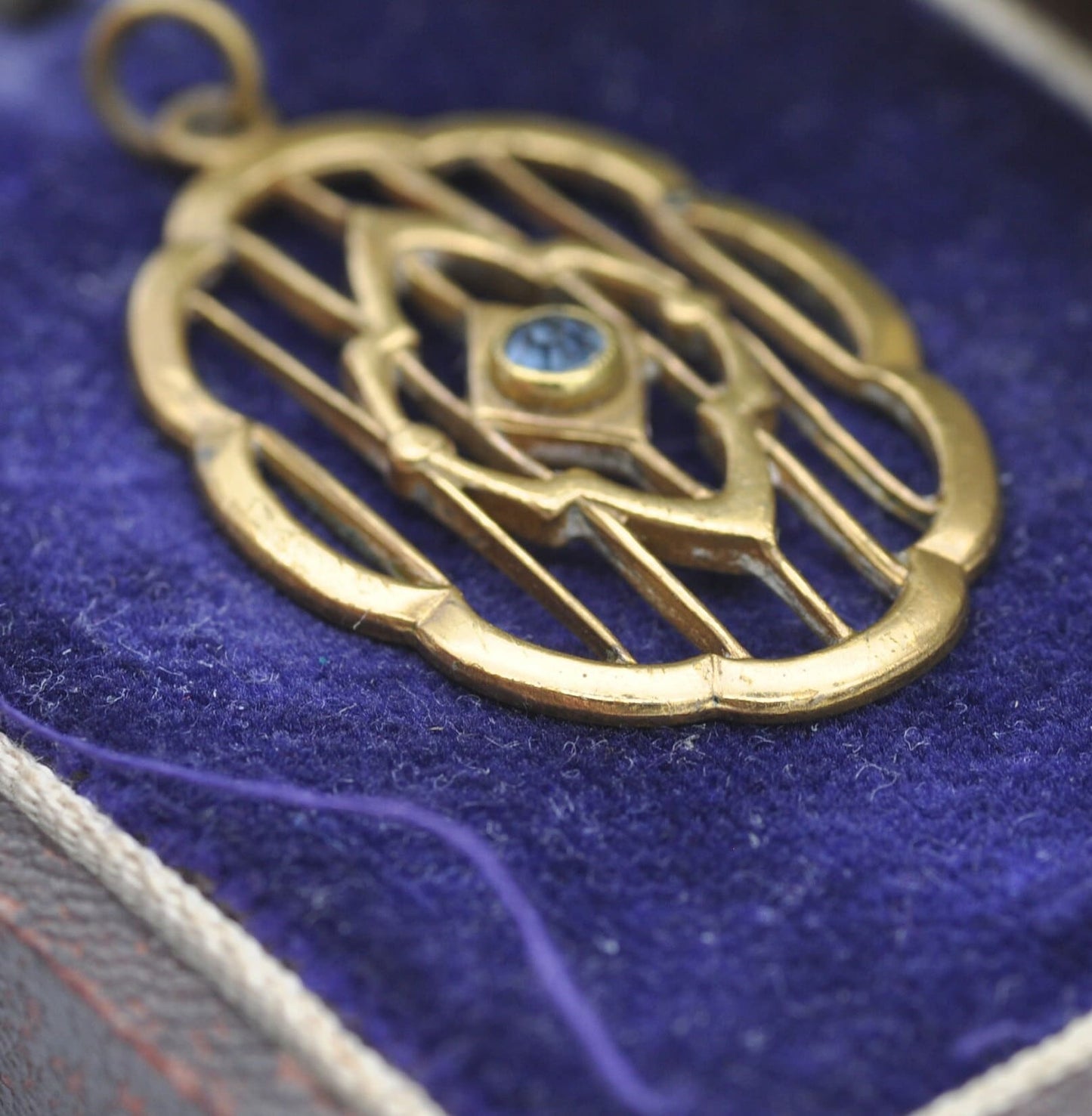 Antique Gold Gilt Blue Paste Pendant