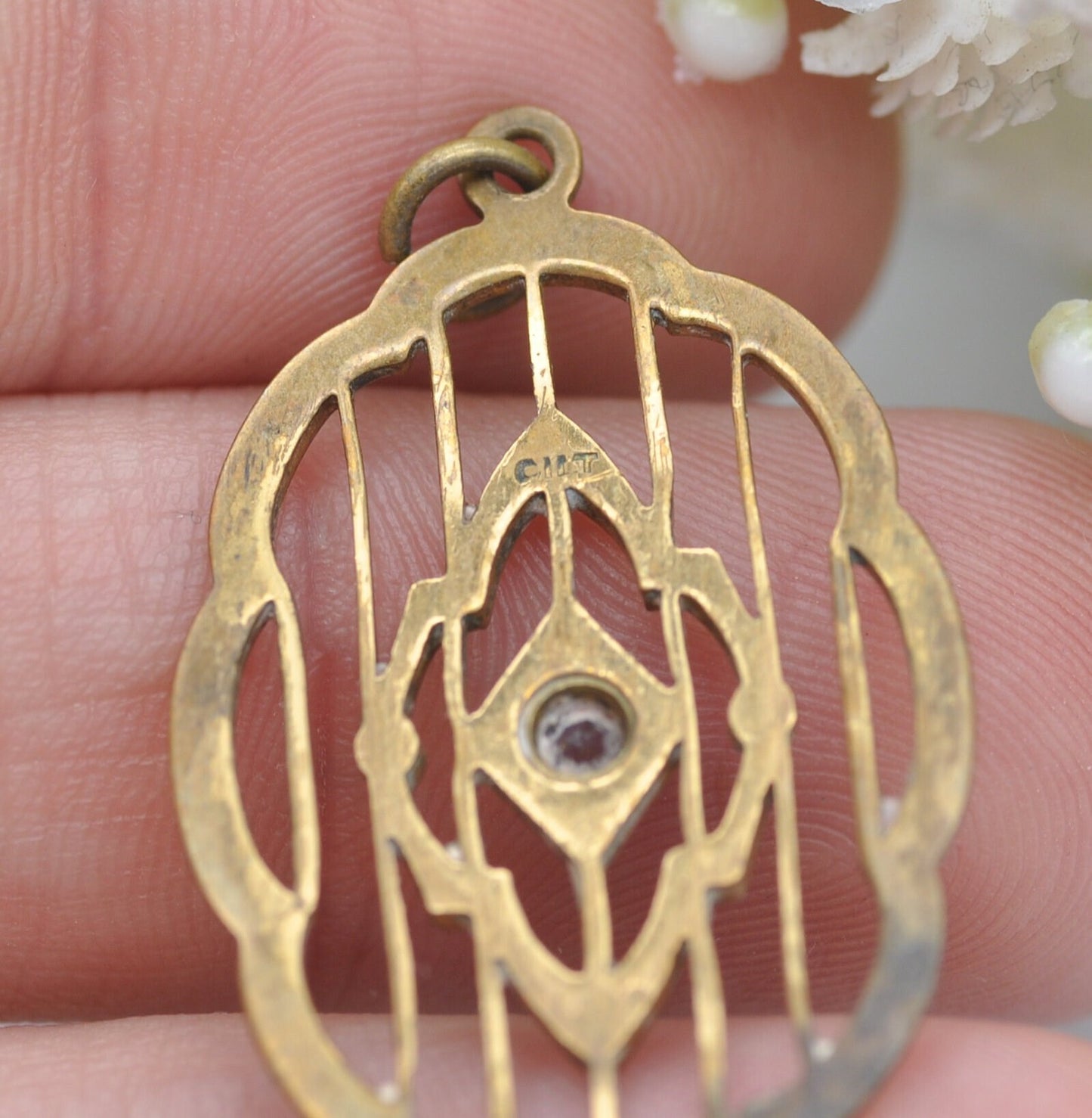 Antique Gold Gilt Blue Paste Pendant