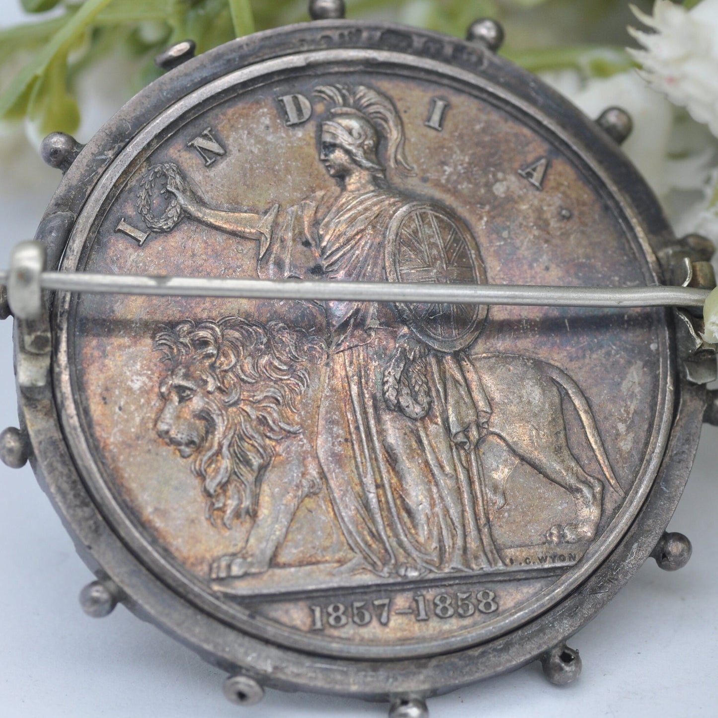 Queen Victoria 1858 India Mutiny Medal Set as a Spinning Brooch