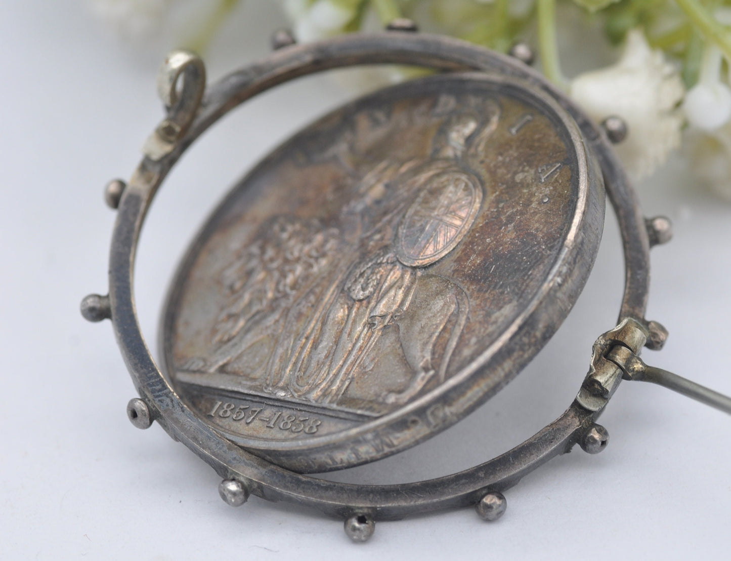 Queen Victoria 1858 India Mutiny Medal Set as a Spinning Brooch