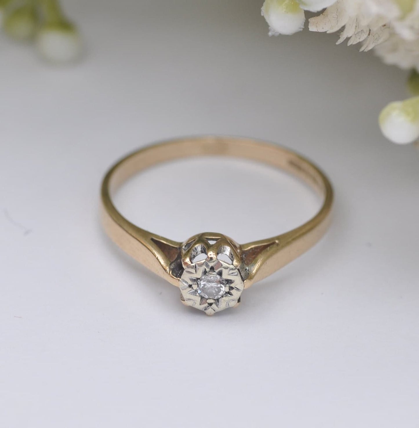 Vintage 9ct Gold Diamond Solitaire Ring 1987